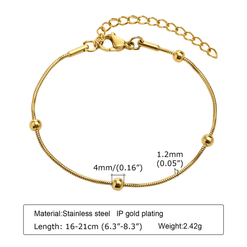 Goxygen Dainty Silver Color Stackable Bracelet Stainless Steel Beads Thin Chain for Women Men Jewelry Sets Gifts