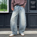 OIQERE Four Seasons New Men's Curved Leg Dirty Wash Denim | SAMAG