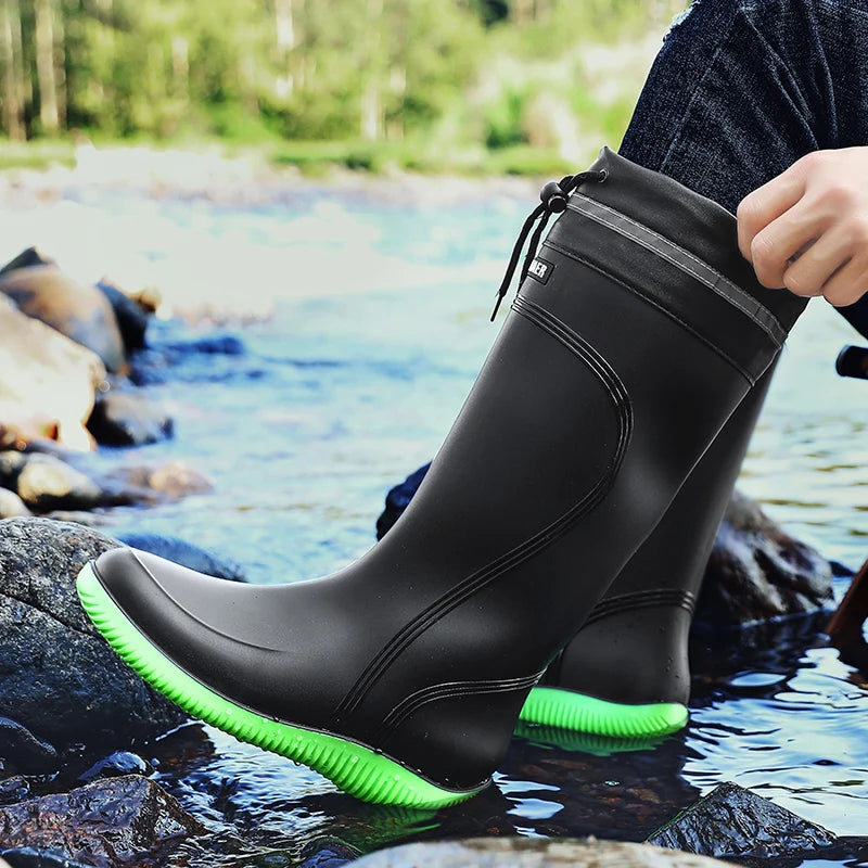 Winter Thickened Anti-slip Men's Rain Boots High Waterproof Reflective Work Fishing Shoes Warm Water Shoes Rubber Shoes for Men