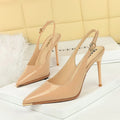 Fashionable Simple Patent Leather Pointed High Heel Shoes Slim Heels Single Shoes Behind Empty Back Trip Strap Women's Shoes
