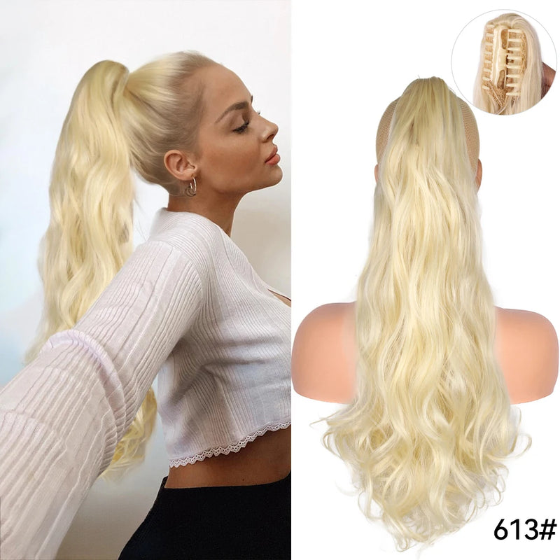 Synthetic Claw Clip On Ponytail Extension 22Inch Long Straight Wavy Ponytail Hair Ponytail With Claw Clip On Ponytail For Women