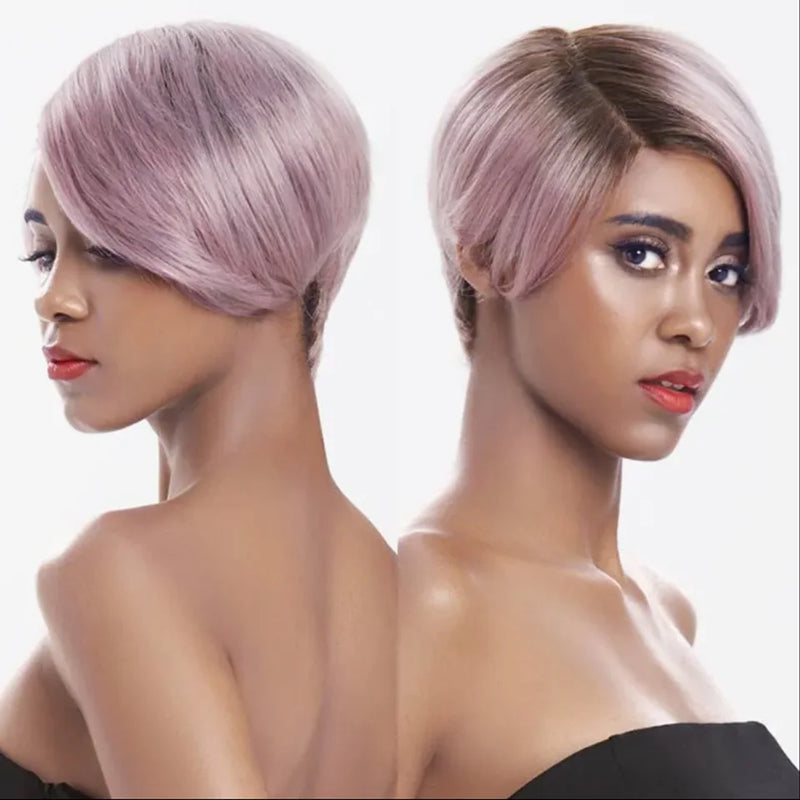 Clearance Sales Glueless Straight Pixie Cut Human Hair Wig Short Wig Right Part Lace Wigs Natural For Women 100% Human Black Wig