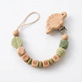 Personalized Name Pacifier Clip Silicone Wooden Dinosaur Baby Teether Holder BPA Free Custom Soother Chain Handmade Dummy Clip