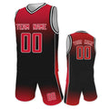 Custom Red Black Sports Basketball Training Uniforms Kids Boys Girls Basketball Jersey and Shorts Kit Printed Team Name Number