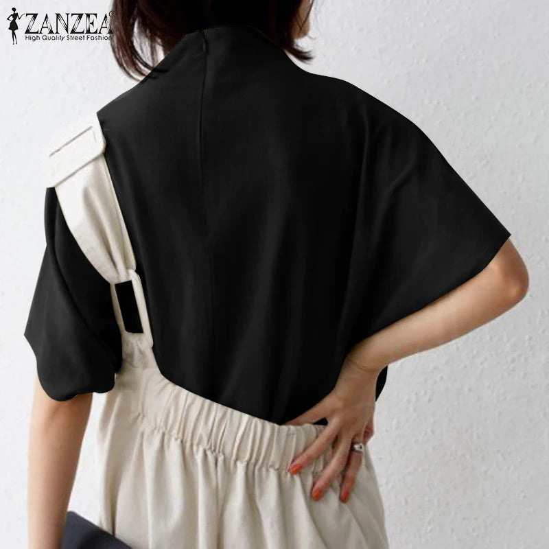 ZANZEA Causal Pure Cotton Blouse Summer Women Solid - View 3 | SAMAG