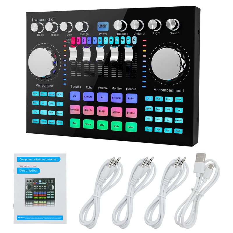 Live Sound Card Portable Internet Celebrity Sound Card Audio Mixer DJ Equipment Sound Effects Processors for Music Karaoke