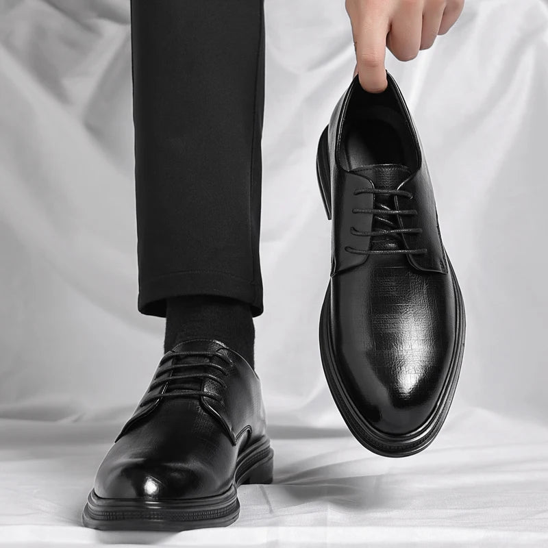 Lace Up Derby Men Shoes with Round Toe Low Heel Comfortable Breathable Non Slip Business Daily Office Formal Men Shoes