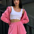 2026 Spring/Summer Casual Women's Stand up Collar Jacket Loose Shorts Long Sleeve Zipper Pocket Coat Fashion Sports Set