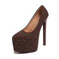 High Heels Women's Glitter Fashion Round Head Waterproof Platform Ultra High Heels 2026 Spring New Thin Heels Women's Shoes