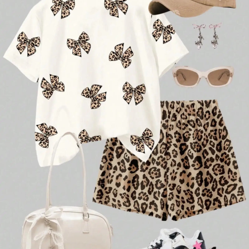 2-Piece Cheetah Print Set for Teen Girls: Casual Crewneck | SAMAG
