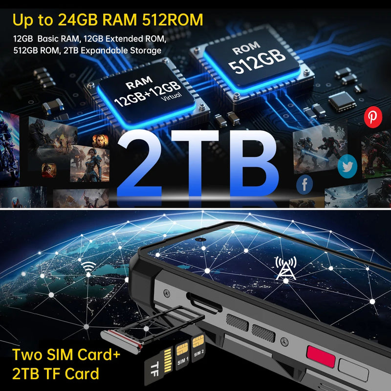 8849 Hike Unihertz Rugged Smartphone 23800mAh 24GB+512GB Expandable 2TB 1200Lumen Flashlight Android14 Two Speakers 6.79'' 120Hz