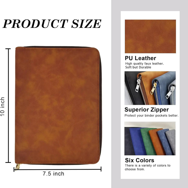New A5 Binder with Phone stand,PU Leather Portfolio Budget Binder Cover,6 Rings Refillable Notebook Planner Cover with Zipper