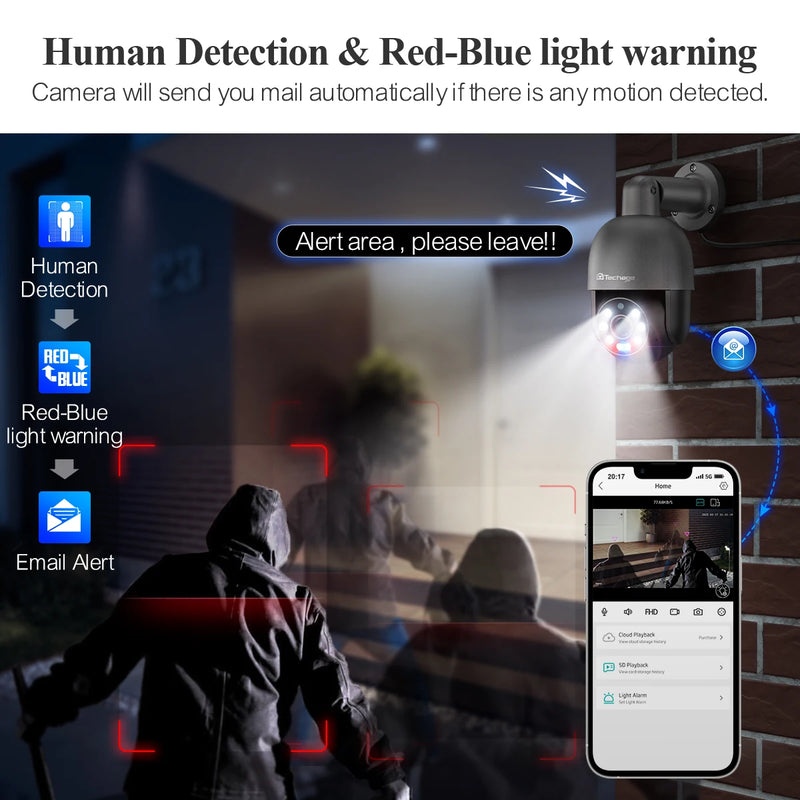 Techage 36CH 5MP 8MP POE PTZ Camera System Smart Ai Human Detected Two-way Audio Color Night 4K H.26S Security Surveillance Kit