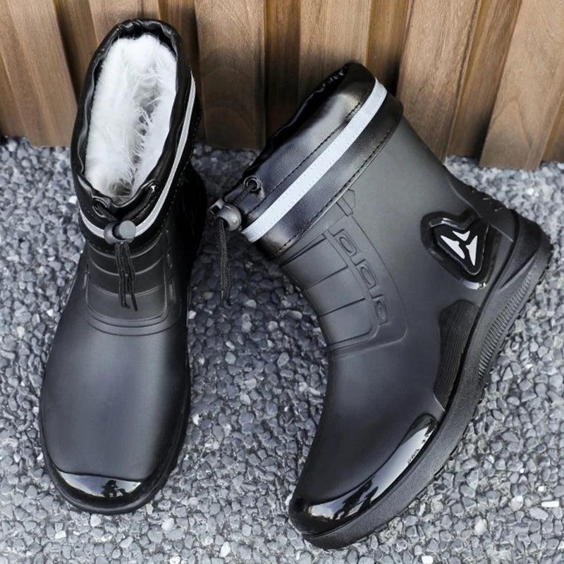 Fashion Outdoor Men's Rain Boots Short Tube Hiking Fishing Water Shoes Anti-slip Chef Work Ankle Boots Waterproof Non-slip Shoes
