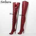 Sorbern 80Cm Crotch /100Cm Shaft Length Boots Women High Heel Wine Red Black Matte Shoes Round Toe Custom Crossdresser Boot