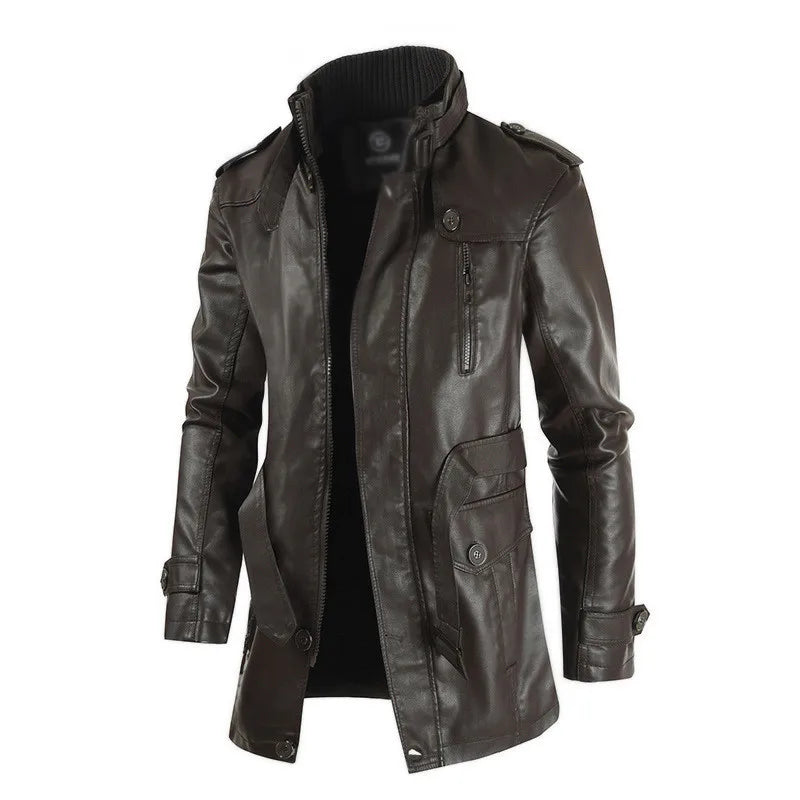 New High Quality Leather Jacket Men Fashion Slim Mens PU Windbreaker Coat Men Leather Outerwear Fleece Casual Suede Jacket