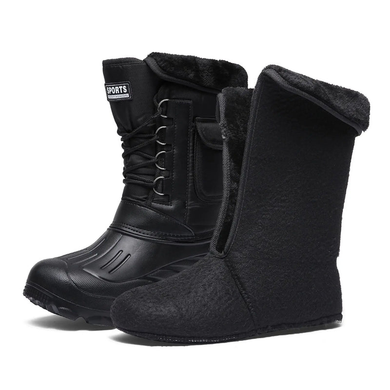 2026 New Men's Winter Boots Platform Men's Snow Boots Warm Thick Plush Waterproof Outdoor Fishing Work Boots Plus Size 40-46