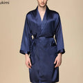 Summer Silk Bathrobe Man Nightrobes Large Size Ice Silk Printed Pajamas One-piece Robe Male Loungewear Men Kimono Home Mens Robe