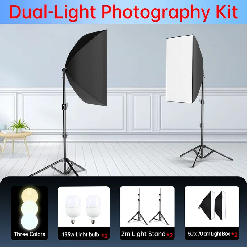 50x70cm Softbox 45W/70W Bulb Photography Studio Photo Lighting Kit Continuous Light System For Camera With  Remote Control