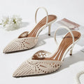 Woven Openwork Singback High-Heeled Sandals Women Sexy Pointed-Toe High Heels for Ladies Summer Comfortable Elegant Women Shoes