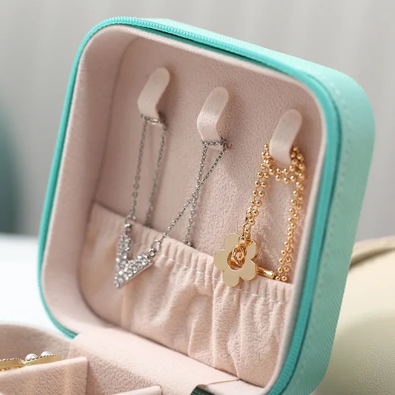 Portable Mini Jewelry Storage Box Travel Organizer Case Leather Earrings Necklace Ring Display - Visuel 5 | SAMAG