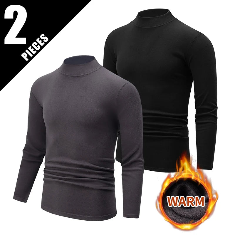 2/4-piece Set Of Autumn And Winter Men's Solid Color Classic Round Neck Warm Underwear Set Casual Mid Neck Bottom Top Warm Pants