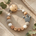 Personalized Name Pacifier Clip Silicone Wooden Dinosaur Baby Teether Holder BPA Free Custom Soother Chain Handmade Dummy Clip