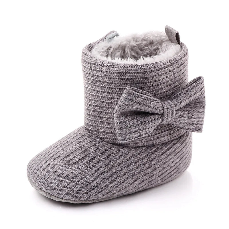 Baby Ankle-covered Boots Cute Bowknot Warm Lining Winter Infant First Walking Shoes for Baby Girls Soft Cotton Sole Baby Likes
