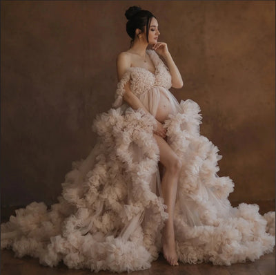 Maternity Dresses for Photoshoot Ruffles Tulle Pregnant | SAMAG