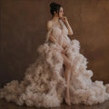 Maternity Dresses for Photoshoot Ruffles Tulle Pregnant Photo Gowns Baby Shower Off Shoulder Front Slit Bridal Sleepwear Robe