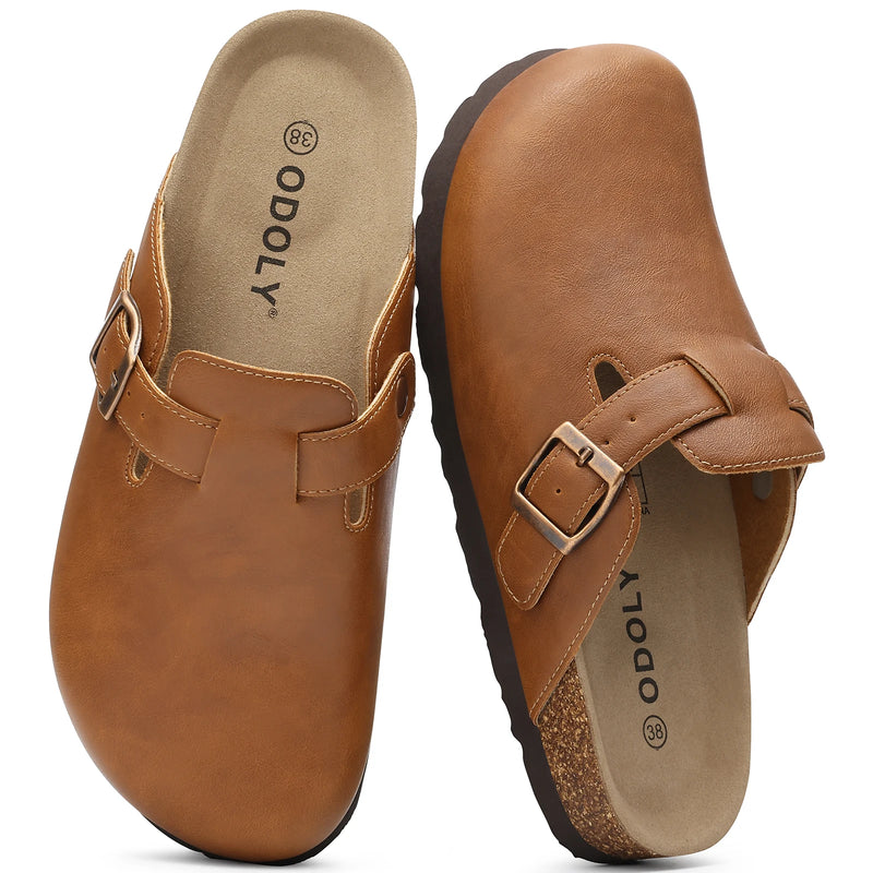 Comwarm Vegan Leather Clogs Womens Men's Cork Footbed Mules Slip on Potato Shoes with Arch Support Classic Cork Slippers shoes