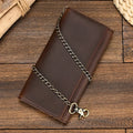 Men's Vintage Crazy Horse Leather Chain Wallet Genuine Leather Bifold Long Wallet Snap Card Holder Purse Zipper Coin Rfid Pocket