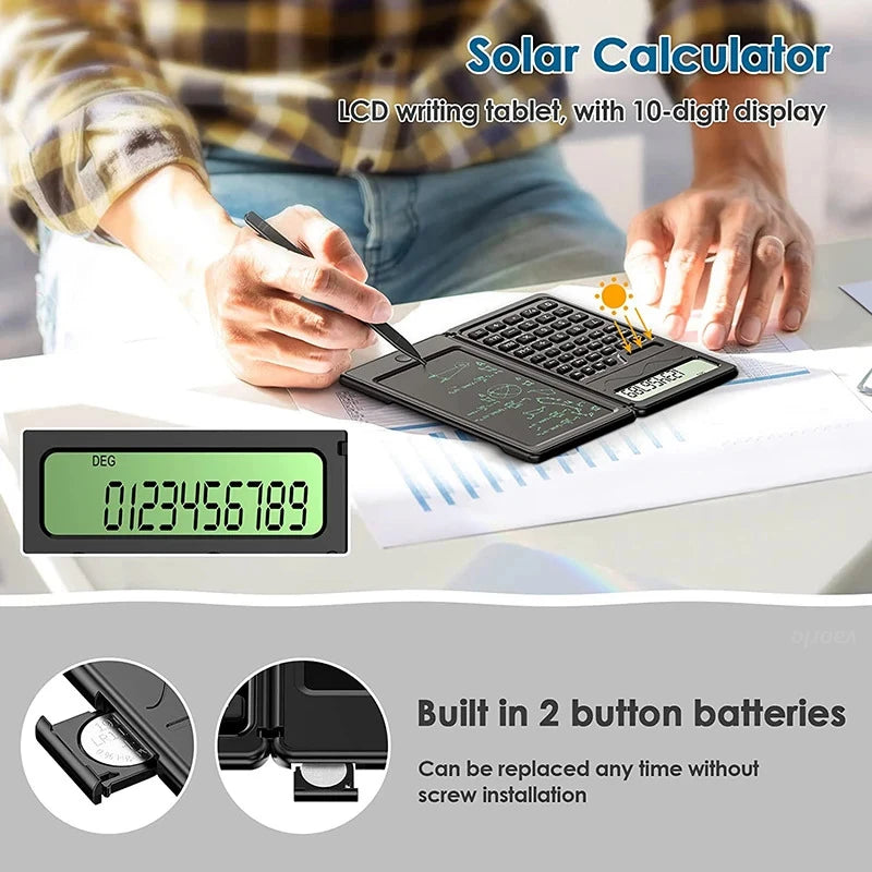 Intelligent Foldable Scientific Calculator 6 Inch Writing Tablet 10 Digit LCD Display Multi Purpose for School Accountant Office