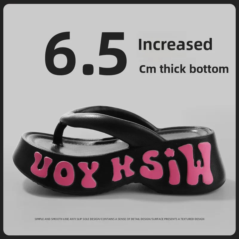 Women's Summer Fashion EVA Platform Slippers Wedge Heel Sandals Letter Print Thick Bottom Non-Slip Beach Slides