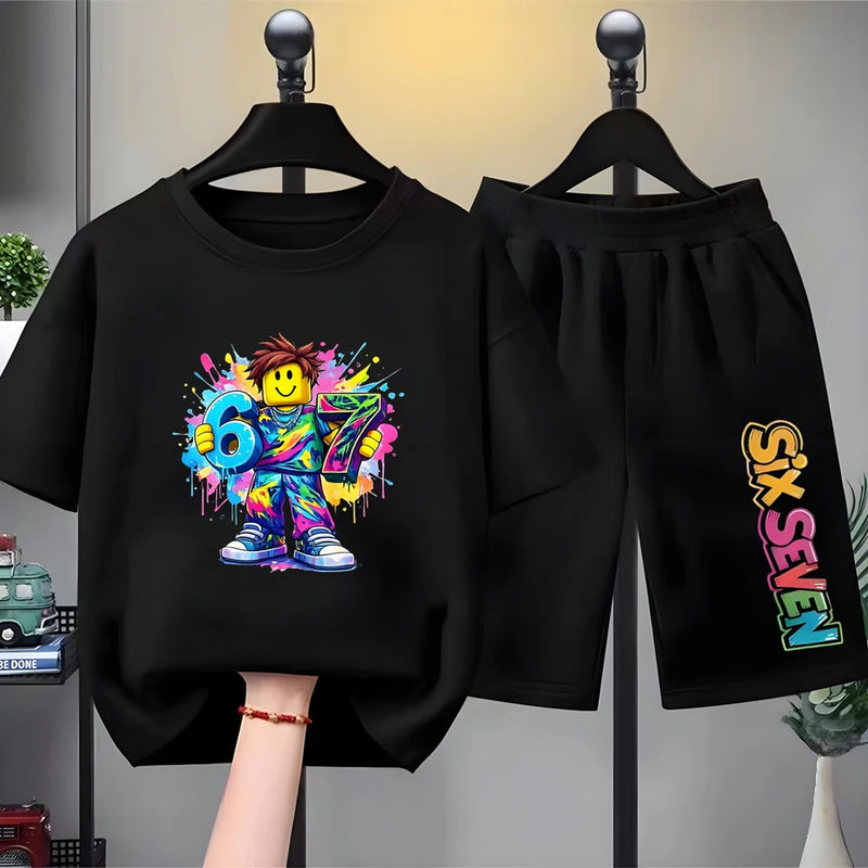 67 Digital Print Children White T - shirt Set - View 7 | SAMAG