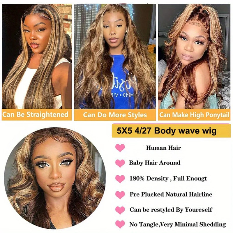 Honey Blonde Ombre Highlight Body Wave Lace Front Human Hair Wigs Pre Plucked Glueless Straight Deep Wave Frontal Wigs For Woman On Clearance Sale