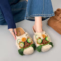 Women Chinese Style Lion Head Slippers Vintage Ethnic Open Toe Clogs Plush Warm Indoor Outdoor Casual Fashion Slide Footwear