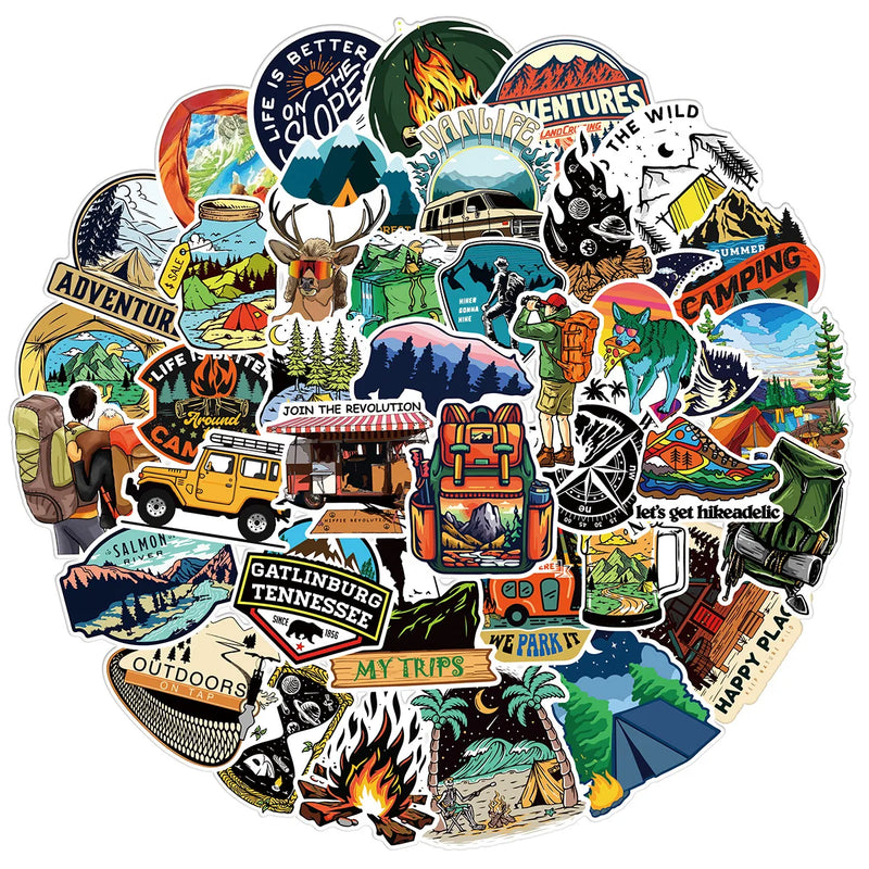 10/25/50pcs Outdoor Camping Stickers Graffiti for DIY Travel Luggage Scrapbooking Phone Laptop Car Skateboard Helmet Bottle