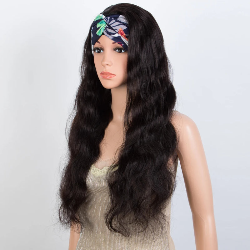 Lekker Clearance Long Black Half Headband Wig Body Wave 100% Human Hair Wigs For Women Brazilian Remy Hair Full Machine Made