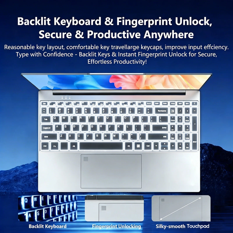 Portable Windows 11 Pro 15.6' Laptops Intel Core I9-9900 16GB RAM 1TB SSD Office Gamer Study Notebook Computer PC