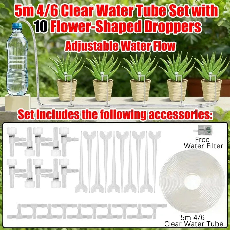 4/7mm Micro Drip Irrigation Kit 2-20m Adjustable Automatic Watering System for Garden Greenhouse Flower Beds Potted Plants