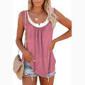 2024 summer new Europe and the United States women's blouse solid color patchwork sleeveless pleated vest T-shirt