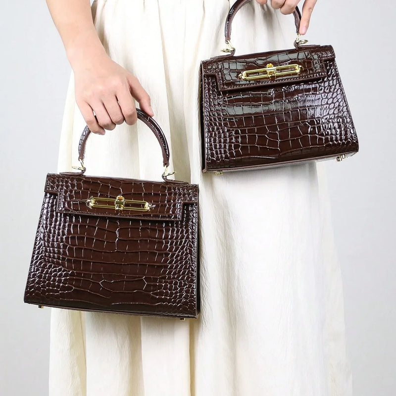 2026 high-end fashion retro crocodile leather women's bag multi-functional handbag for OL businesswoman Boston bag