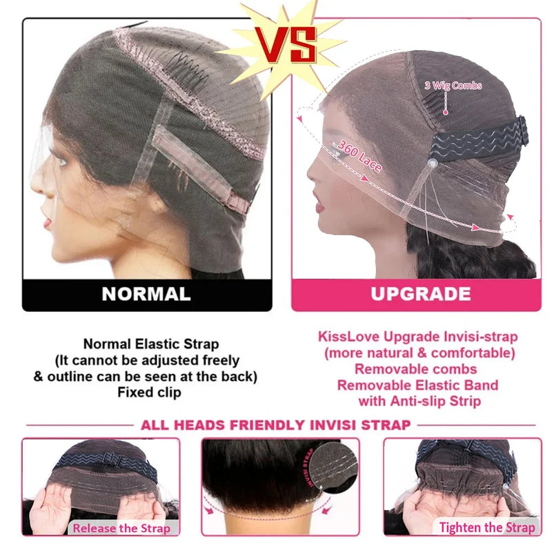 250% 18-36 Inch Invisi Strap 360 Full Lace Wig Water Deep Curly  Human Hair Adjustable Drawstring Hd Lace 360 Glueless Wigs