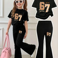 Girls' Casual Short-Sleeve Set: Regular Top + Black | SAMAG