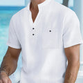 Men's Cotton Linen Short-Sleeve Shirt with Stand Collar | SAMAG