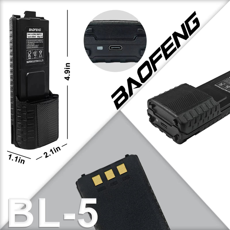 2PCS Baofeng BL-5 Battery UV-5R Battery 3800mAh 7.4V Type-C Charging for UV-5R UV-5RE Walkie Talkie Accessories