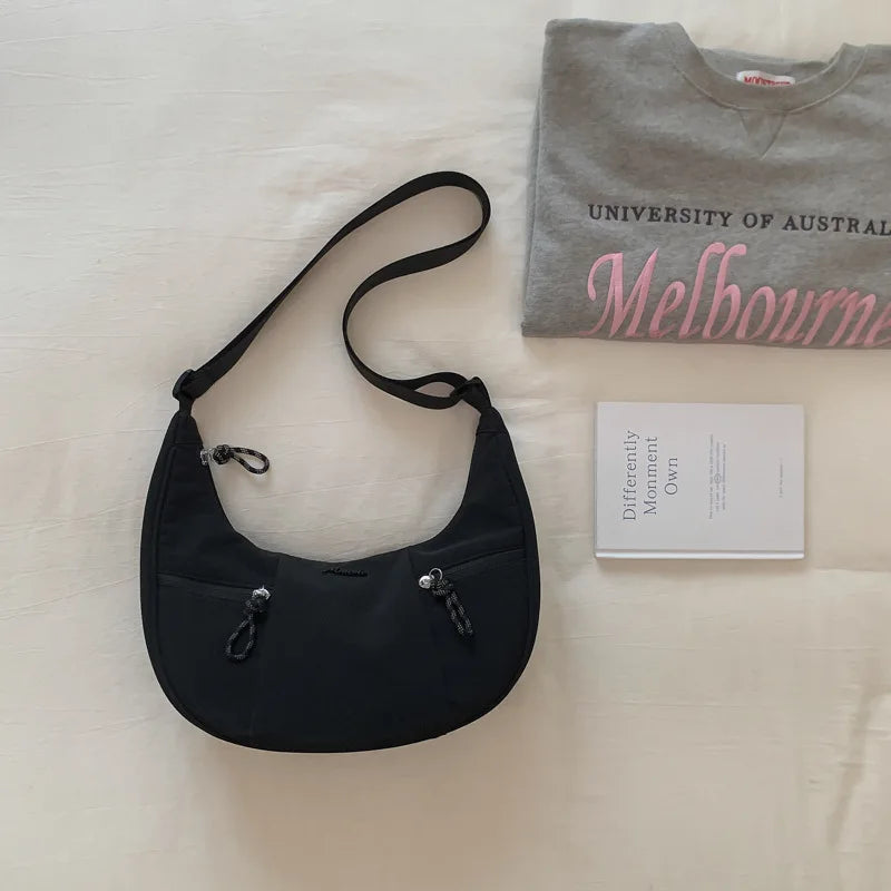 New Fashion Minimalist Shoulder Hobo Bag Large Capacity Casual Nylon Cowhorn Bag Niche for Women Underarm Crossbody Bag