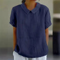 Solid Color Cotton Linen Lapel Pullover Shirt Women - View 4 | SAMAG