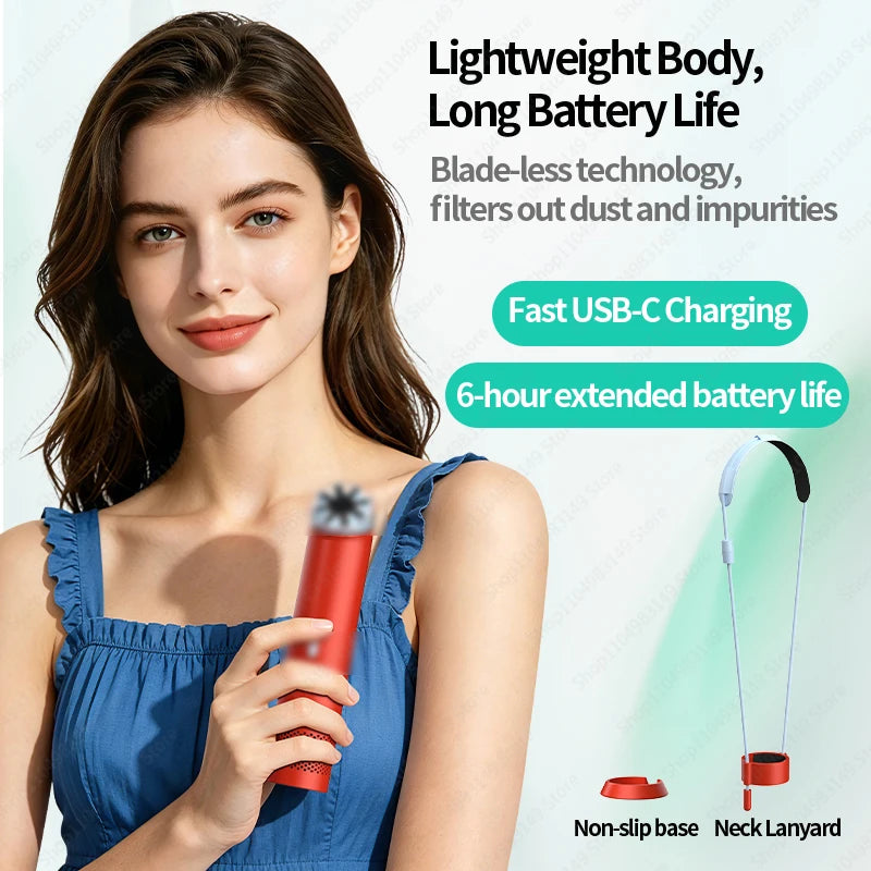 2026 Long Battery Life Leaveless Handheld Mini Wireless Fan Camping Sports Commuting Outdoor Fan Cold Air Summer Small Fan